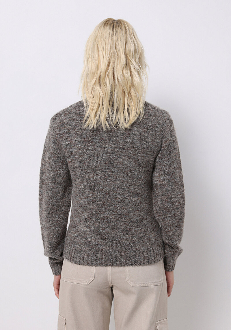 Slim Fit Dik Yaka Düz Kadın Kahverengi Kazak