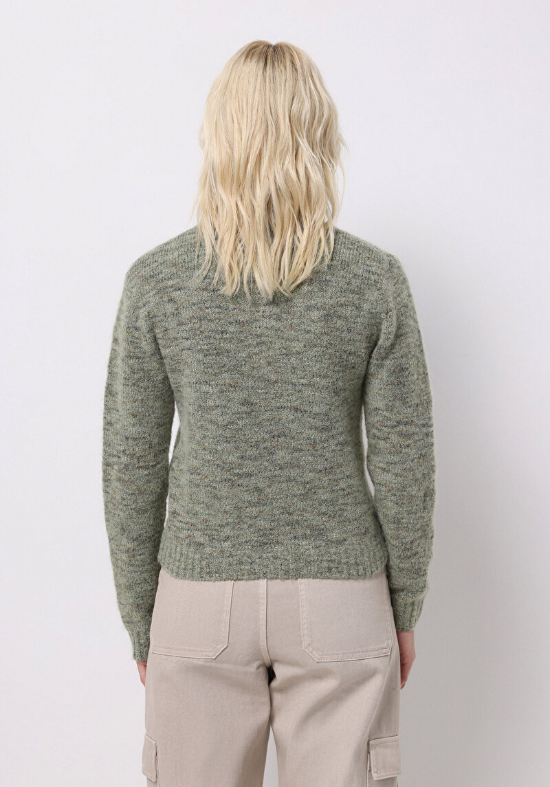 Slim Fit Dik Yaka Düz Kadın Yeşil Kazak