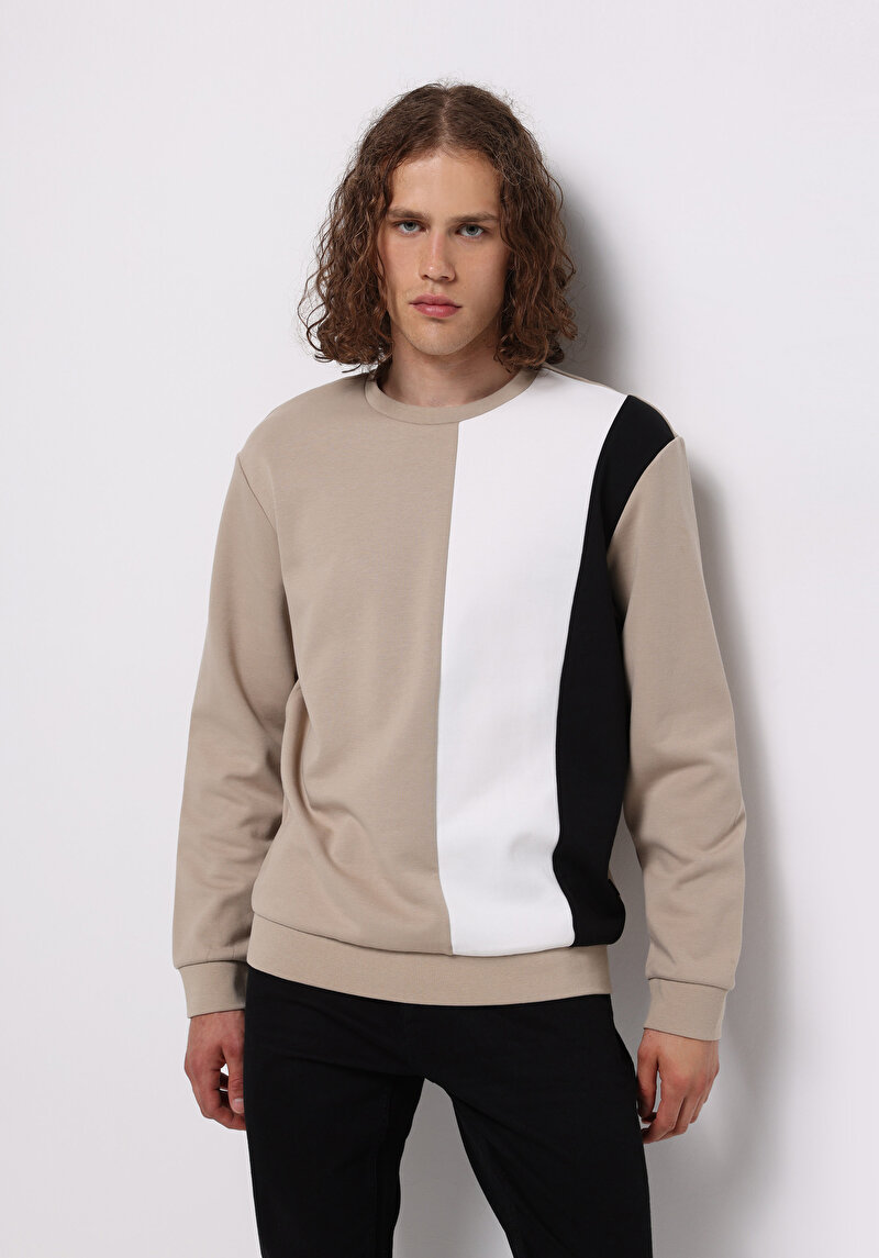 Comfort Fit   Erkek Bej Sweatshirt