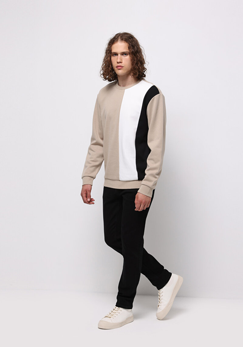 Comfort Fit Erkek Bej Sweatshirt