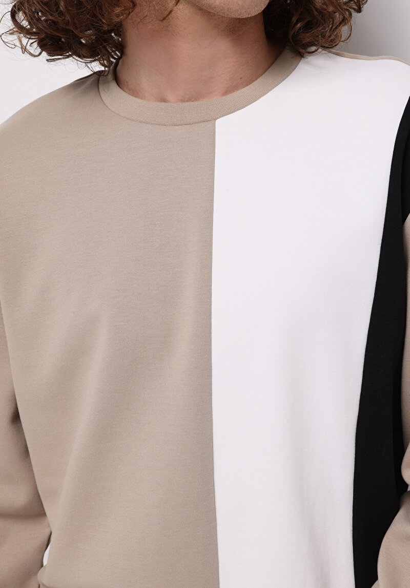 Comfort Fit Erkek Bej Sweatshirt