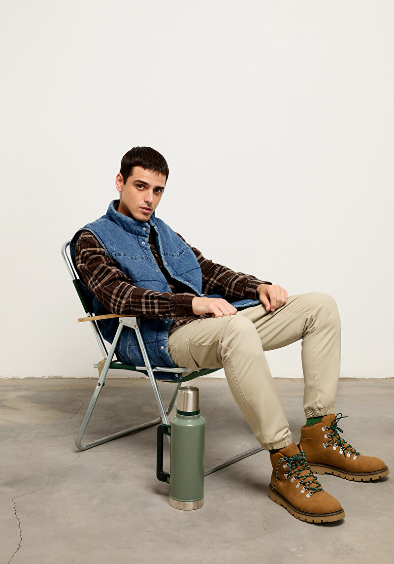 Cargo Fit Orta Bel Lastikli Paça Erkek Bej Pantolon