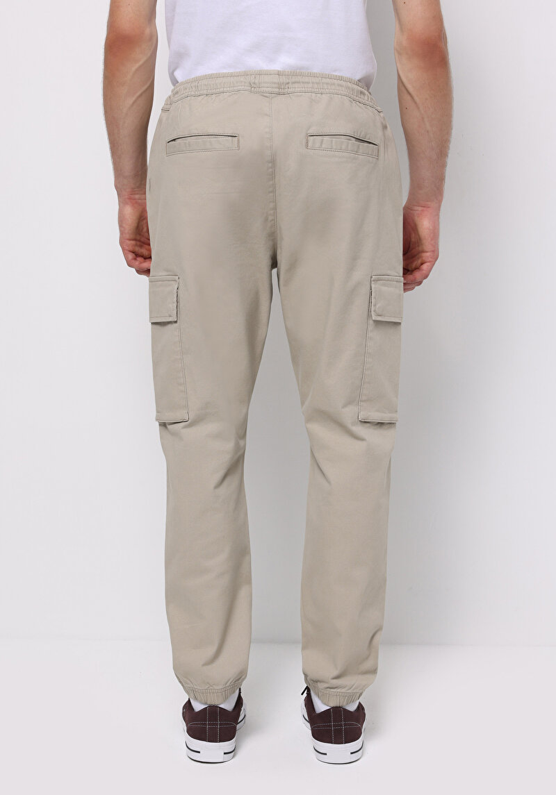 Cargo Fit Orta Bel Lastikli Paça Erkek Bej  Pantolon