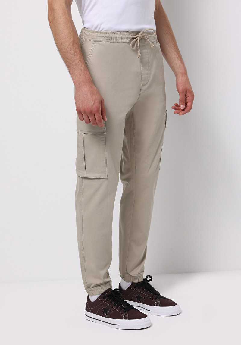 Cargo Fit Orta Bel Lastikli Paça Erkek Bej Pantolon