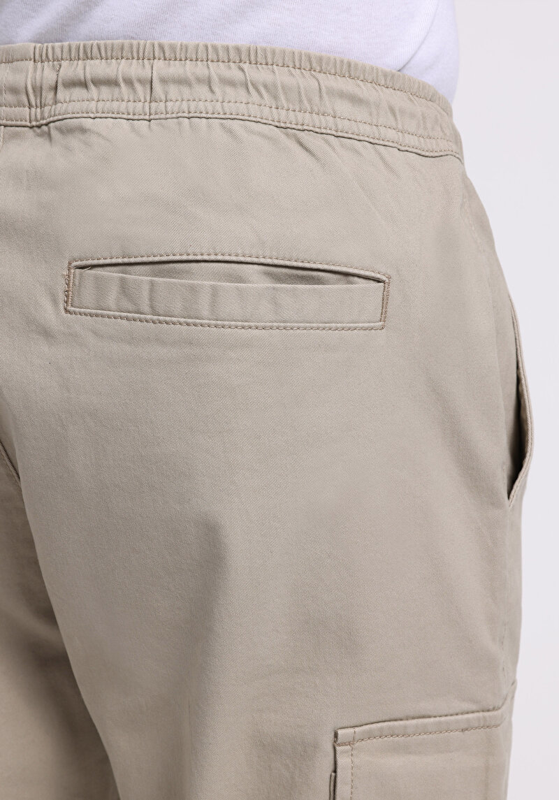 Cargo Fit Orta Bel Lastikli Paça Erkek Bej  Pantolon