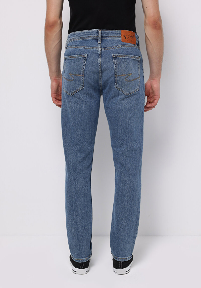 Regular Fit Erkek Açik İndigo Jean Pantolon