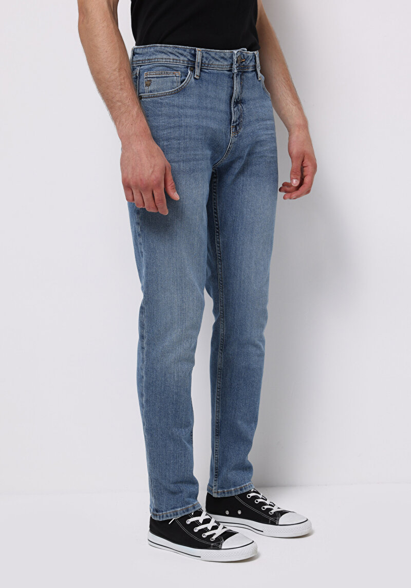 Regular Fit Erkek Açik İndigo Jean Pantolon