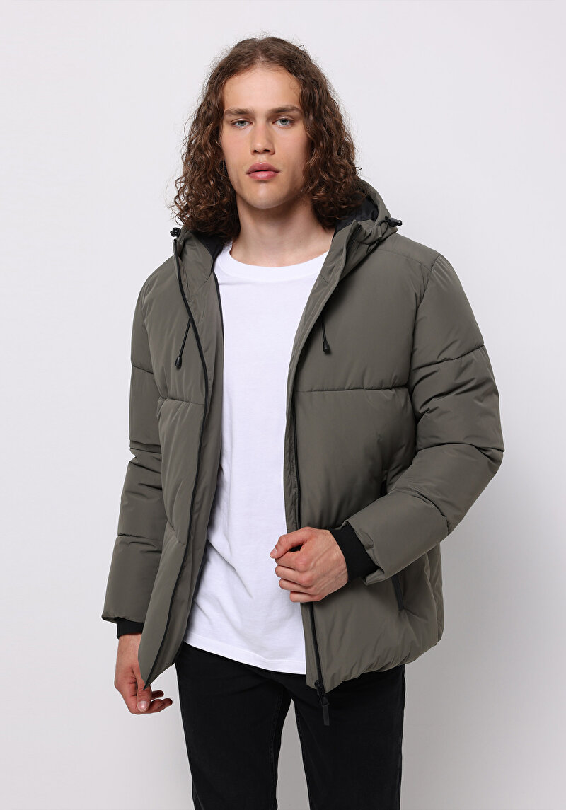 Slim Fit     Erkek Yeşil Mont