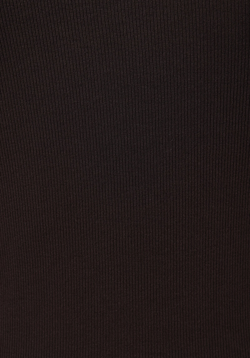 Slim Fit Kayık Yaka Düz Kadın Kahverengi Uzun Kol Tişört