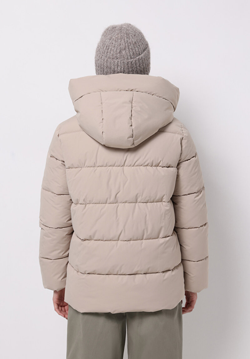 Regular Fit Kapüşonlu Fermuarlı Astarlı Suya Dayanıklı Kadın Bej Mont