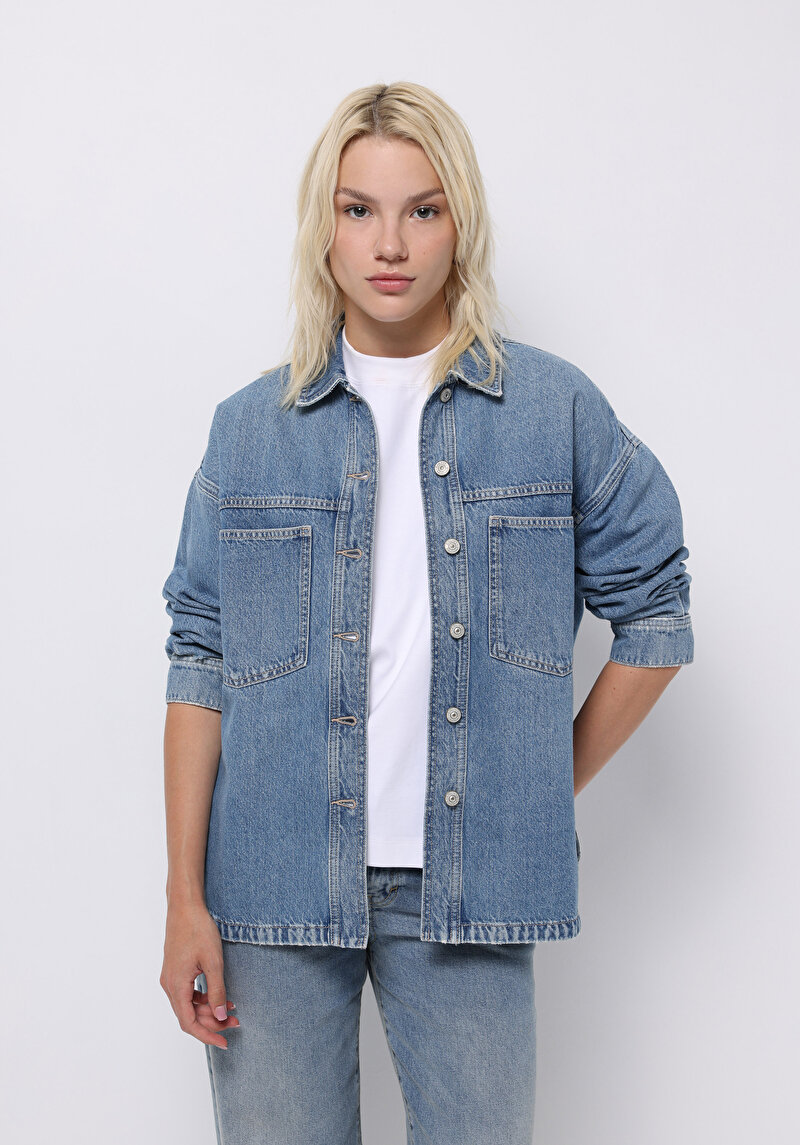 Oversize Fit   Kadın Mavi Shacket