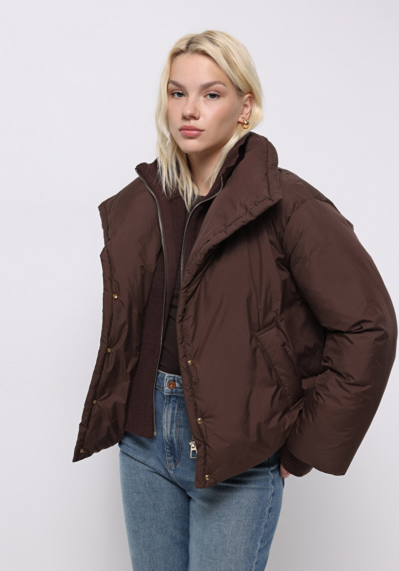 Regular Fit Fermuarlı Fermuarlı Astarlı  Kadın Kahverengi Mont