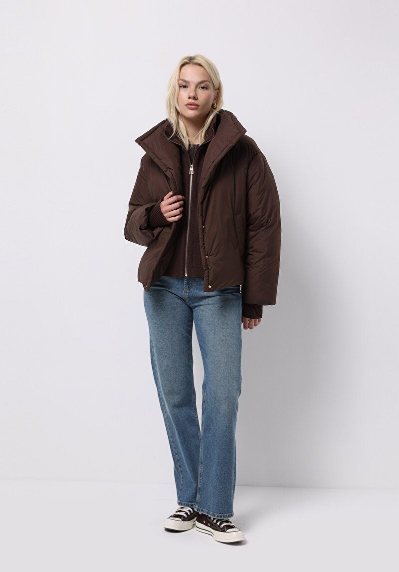 Regular Fit Fermuarlı Fermuarlı Astarlı  Kadın Kahverengi Mont