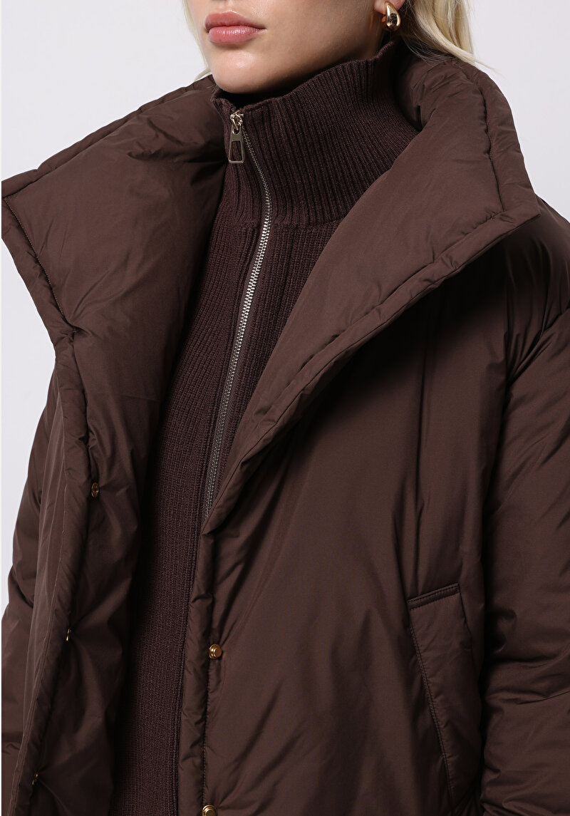 Regular Fit Fermuarlı Fermuarlı Astarlı  Kadın Kahverengi Mont