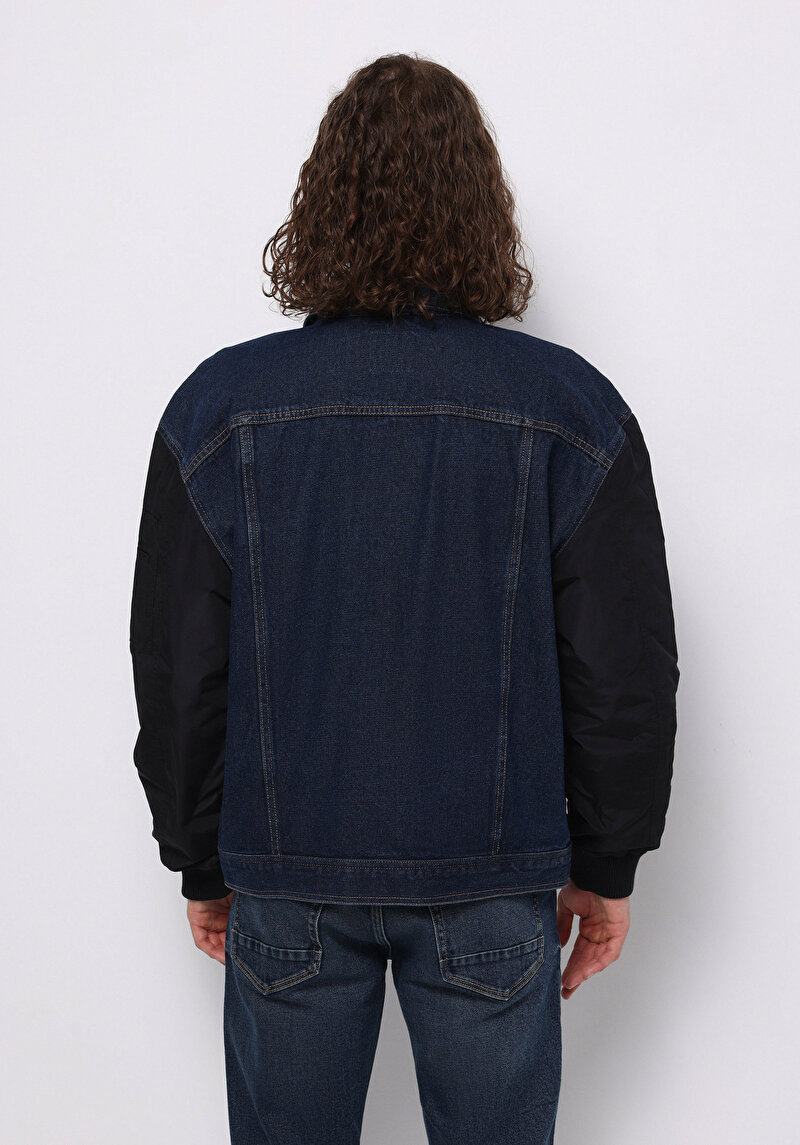 Oversize Fit Düğmeli Astarsız Erkek Koyu Mavi Ceket