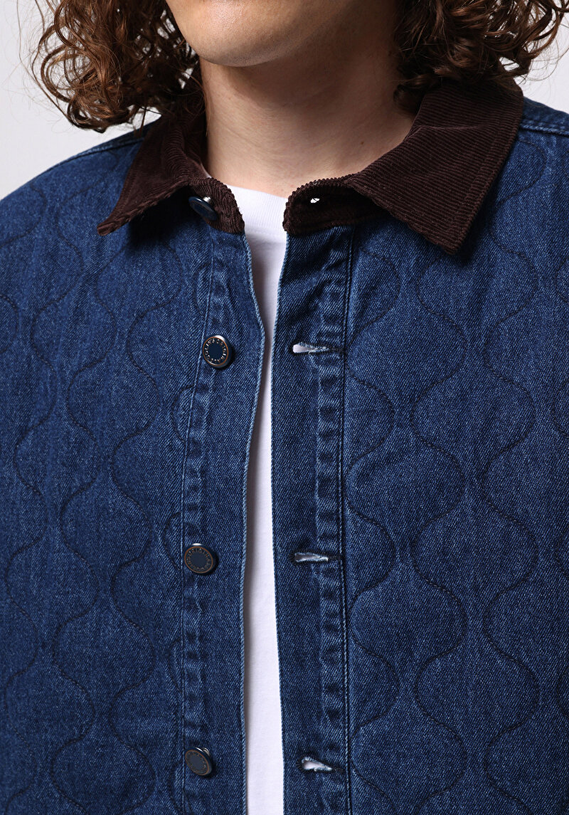 Oversize Fit Fermuarlı Astarsız Erkek Koyu Mavi Ceket