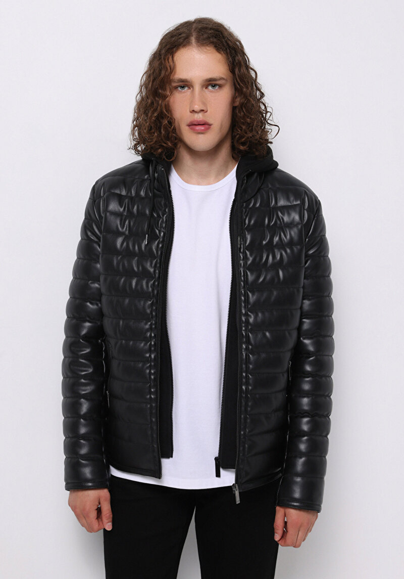 Slim Fit     Erkek Siyah Mont Pu