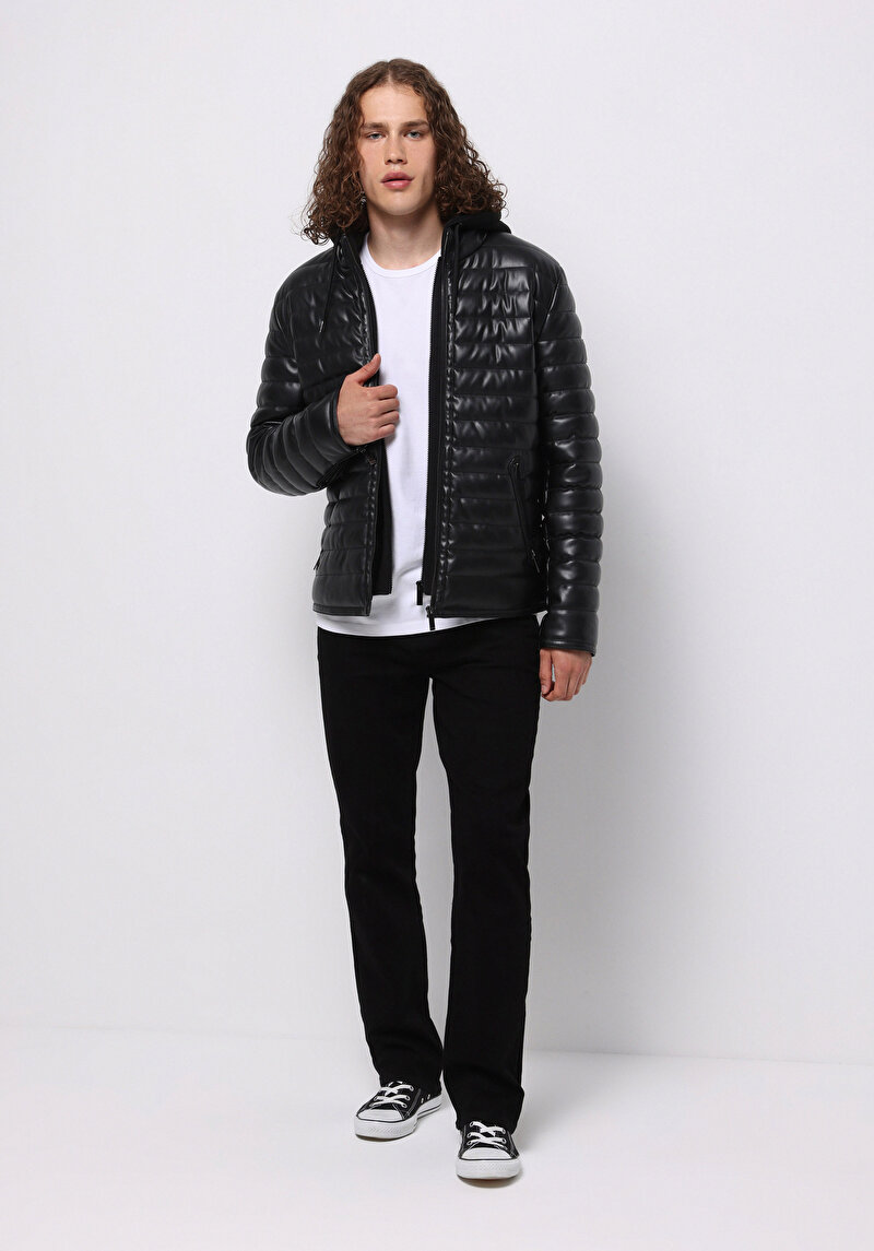 Slim Fit Erkek Siyah Mont Pu