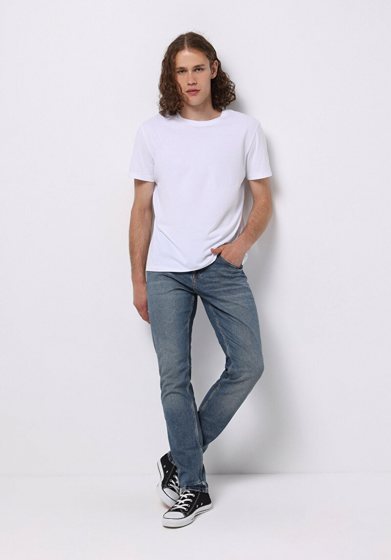 Straight Fit Erkek İndigo Jean Pantolon