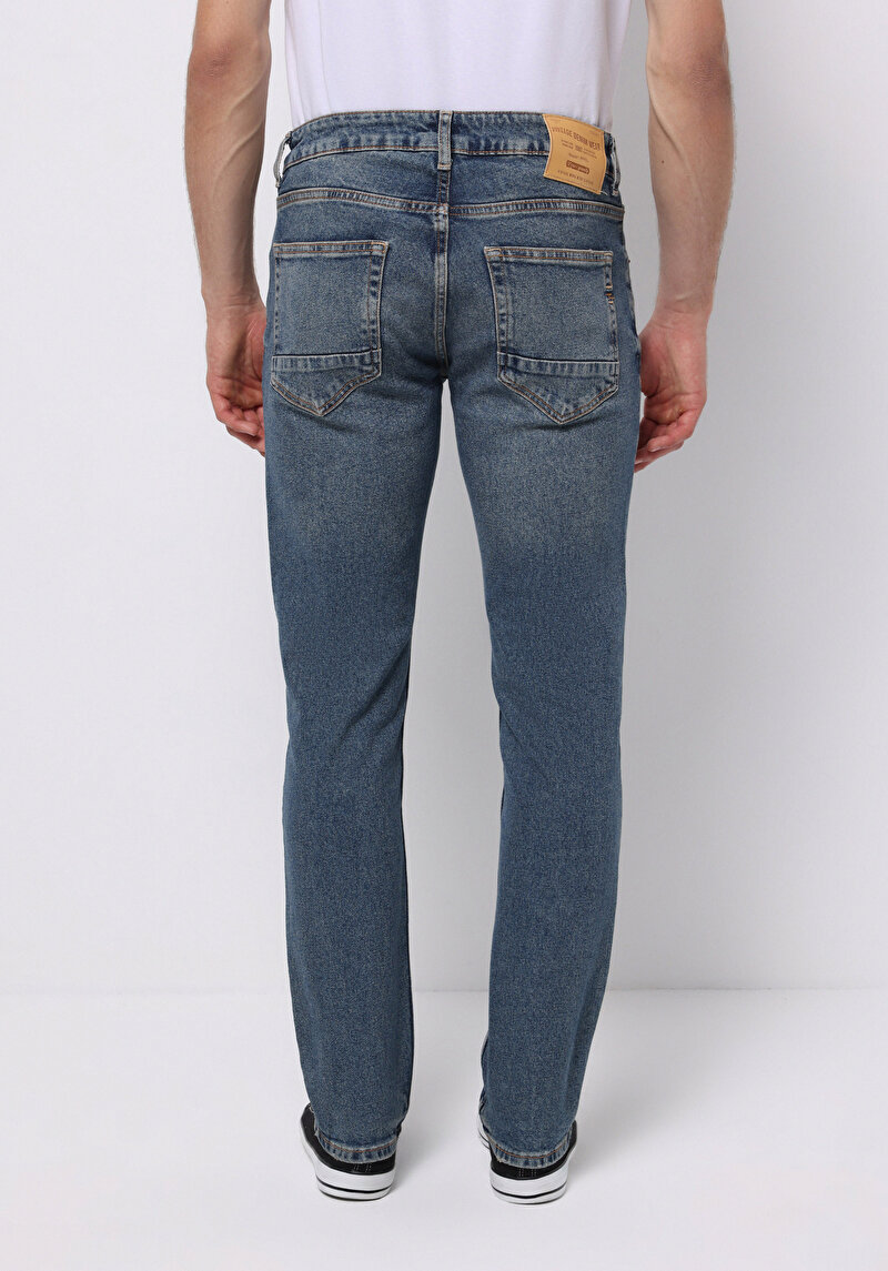 Straight Fit Erkek İndigo Jean Pantolon