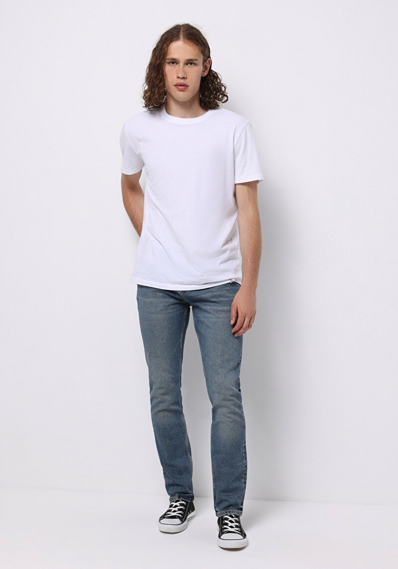 Straight Fit Erkek İndigo Jean Pantolon