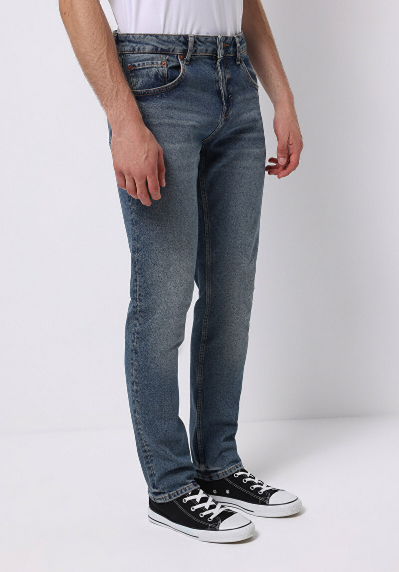 Straight Fit Erkek İndigo Jean Pantolon