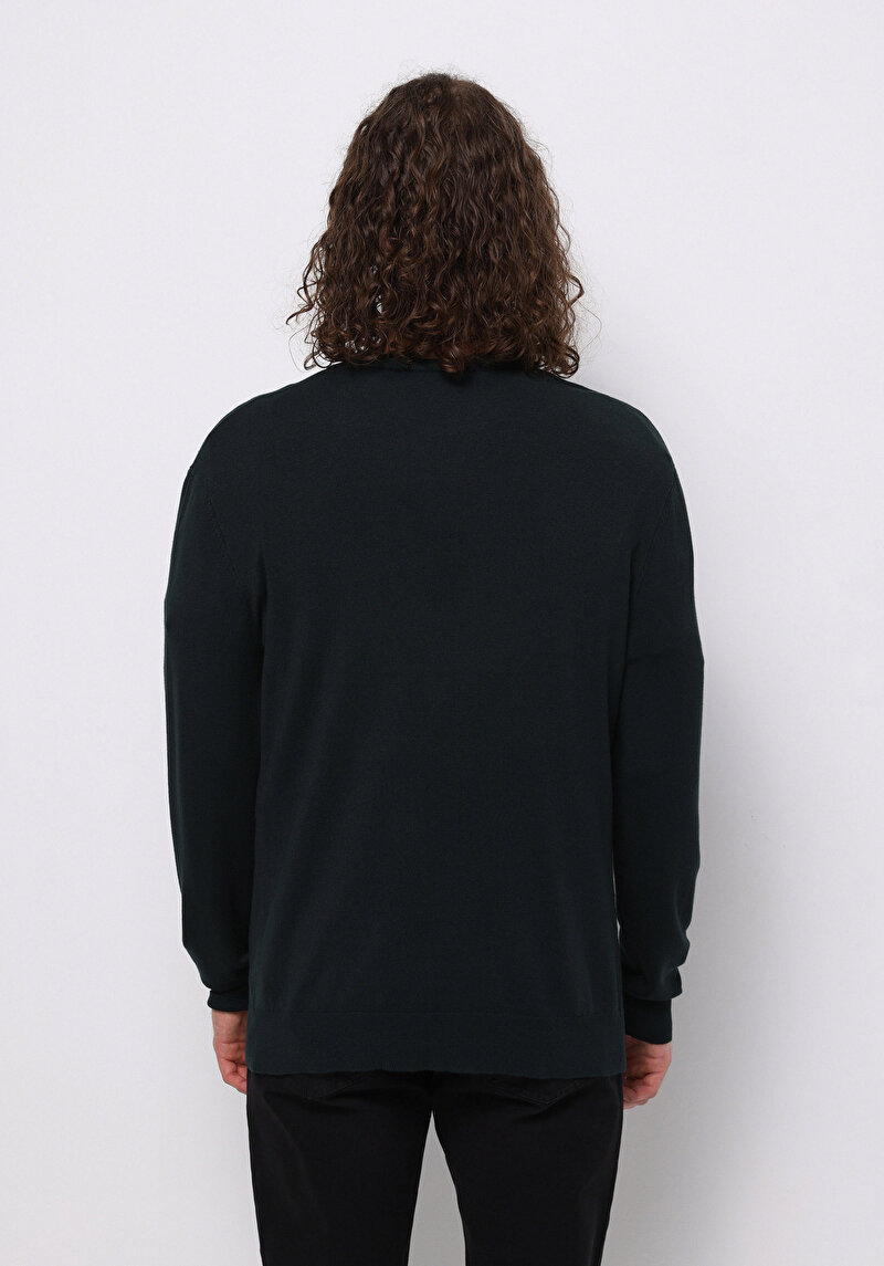 Regular Fit Yuvarlak Yaka Jakarlı Erkek Yeşil Kazak