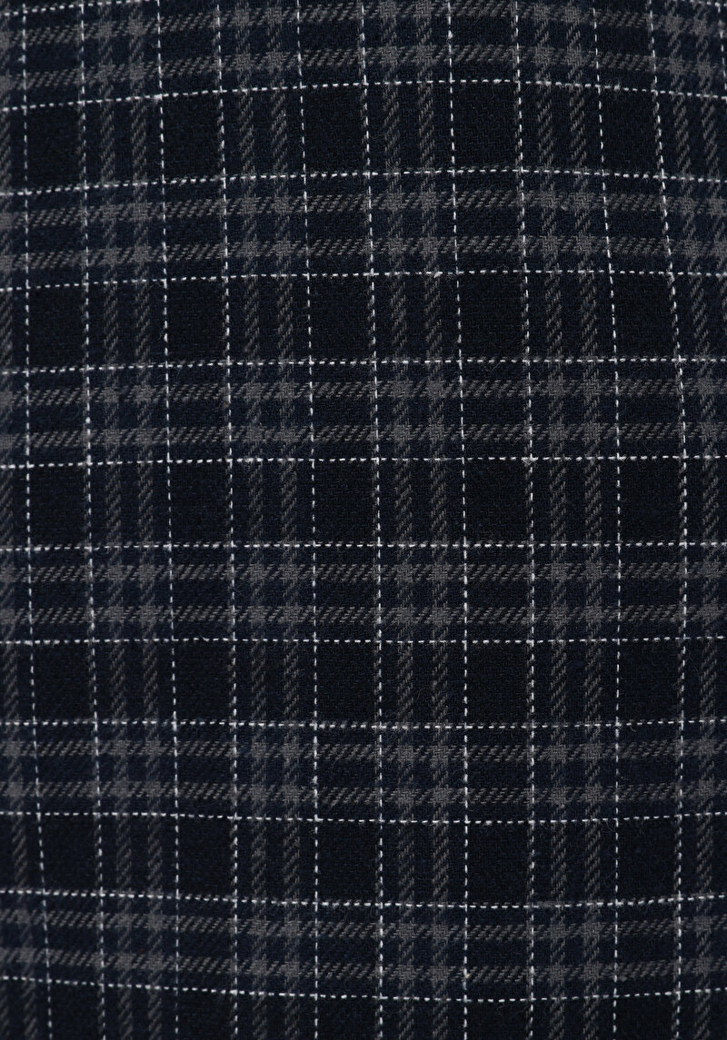 Regular Fit Shirt Neck Ekoseli Erkek Lacivert Uzun Kol Gömlek