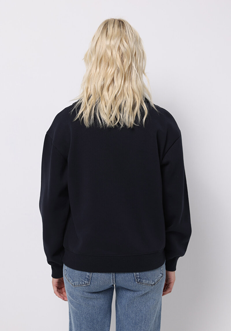 Regular Fit Fermuarlı Nakışlı Kadın Lacivert Sweatshirt