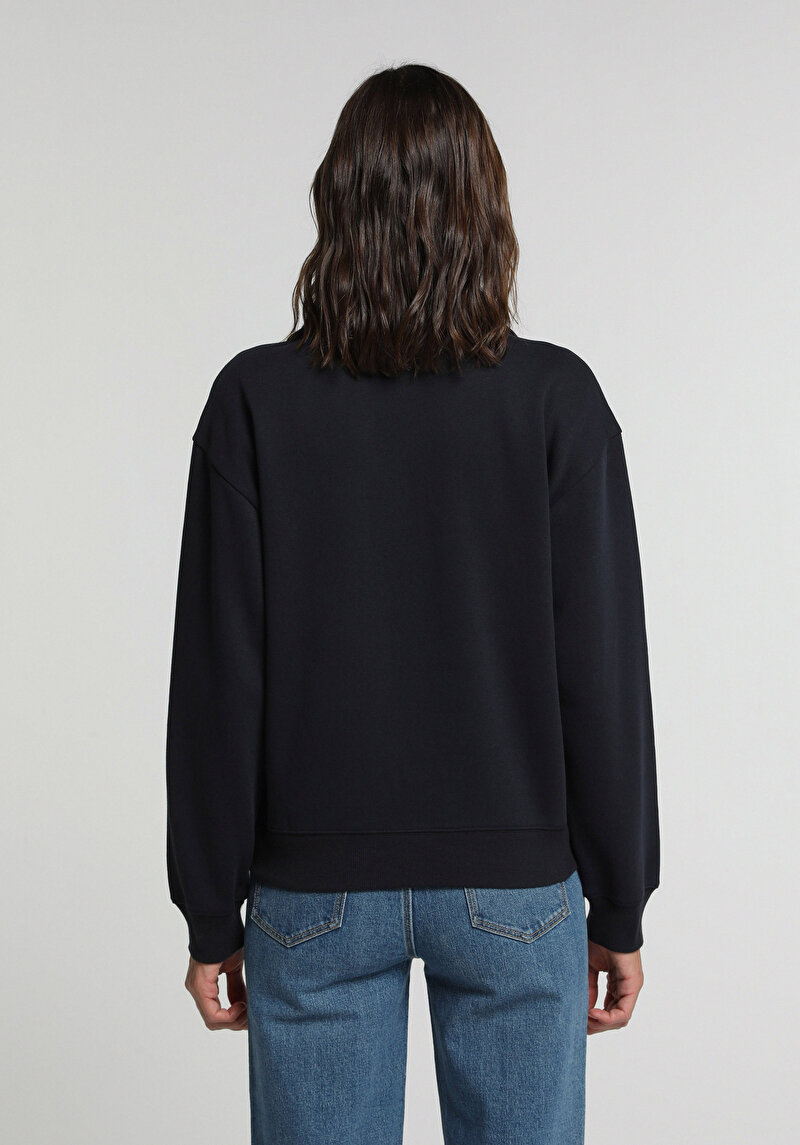 Regular Fit Fermuarlı Nakışlı Kadın Lacivert Sweatshirt