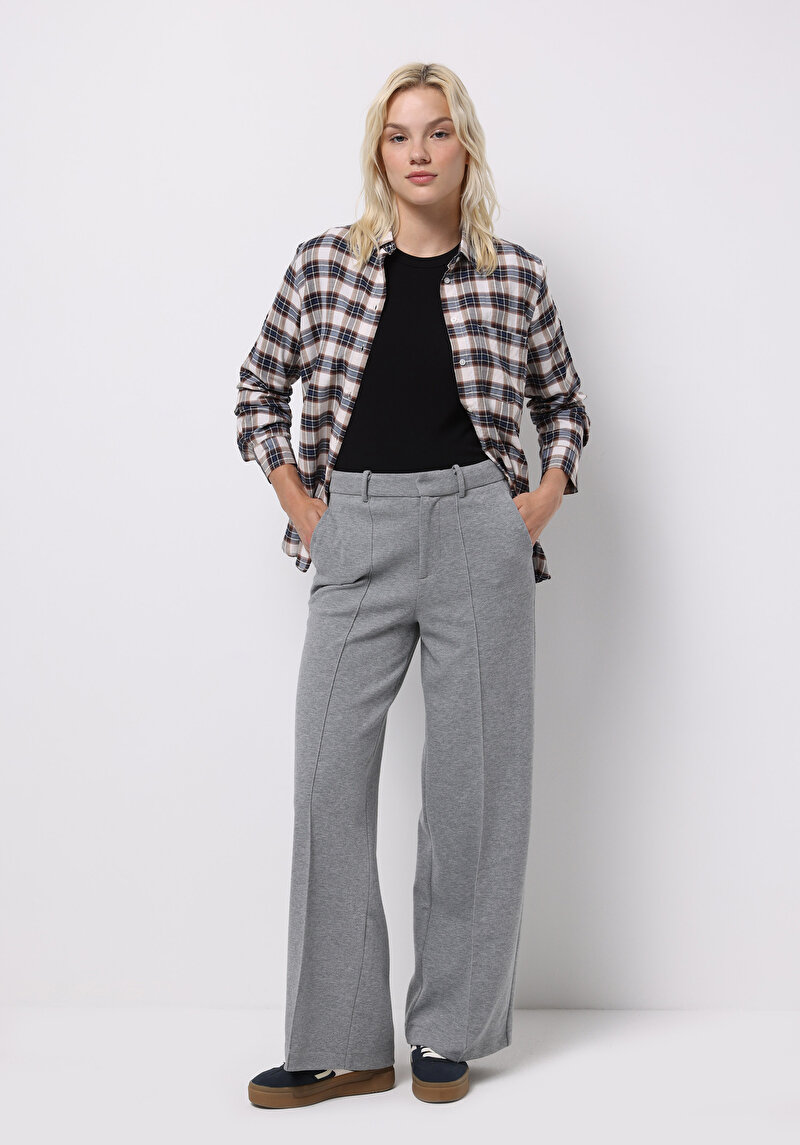 Regular Fit Orta Bel Düz Kadın Gri Eşofman Altı