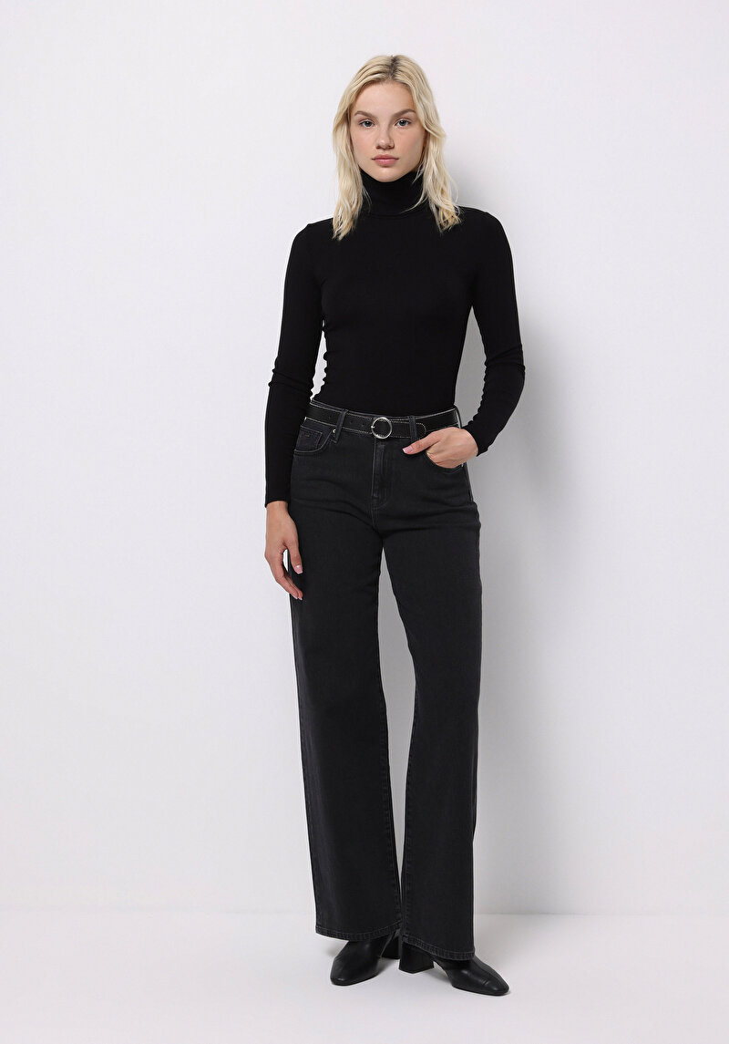 Regular Fit Kadın Siyah Jean Pantolon