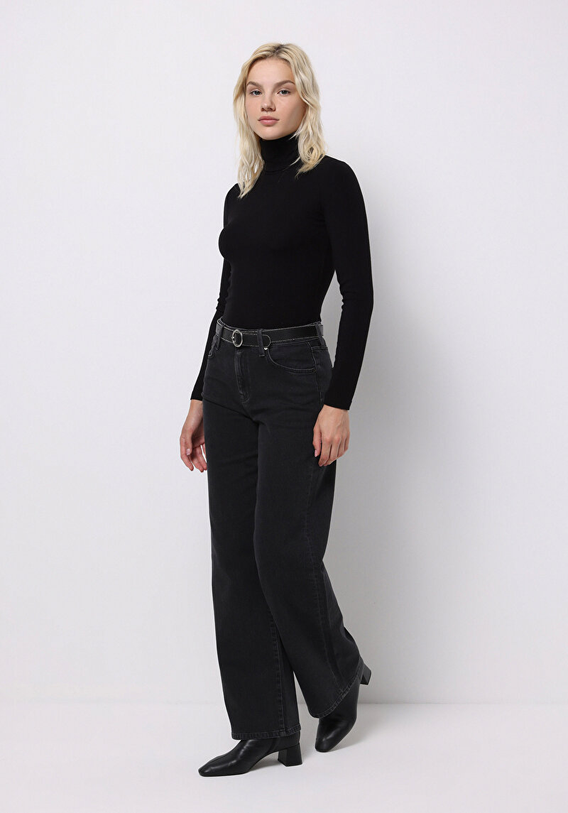 Regular Fit Kadın Siyah Jean Pantolon