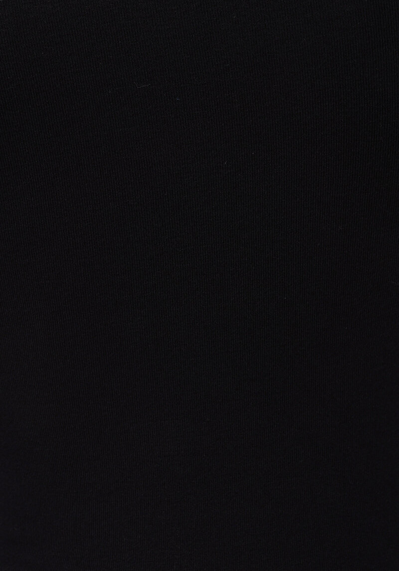 Slim Fit Balıkçı Yaka Düz Kadın Siyah Uzun Kol Tişört