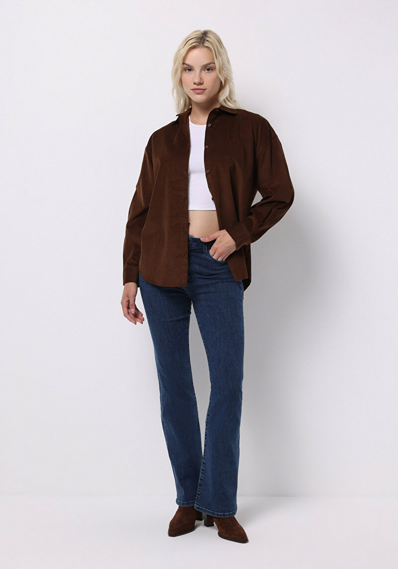 Regular Fit Orta Bel Bootcut Kadın Koyu İndigo Jean Pantolon