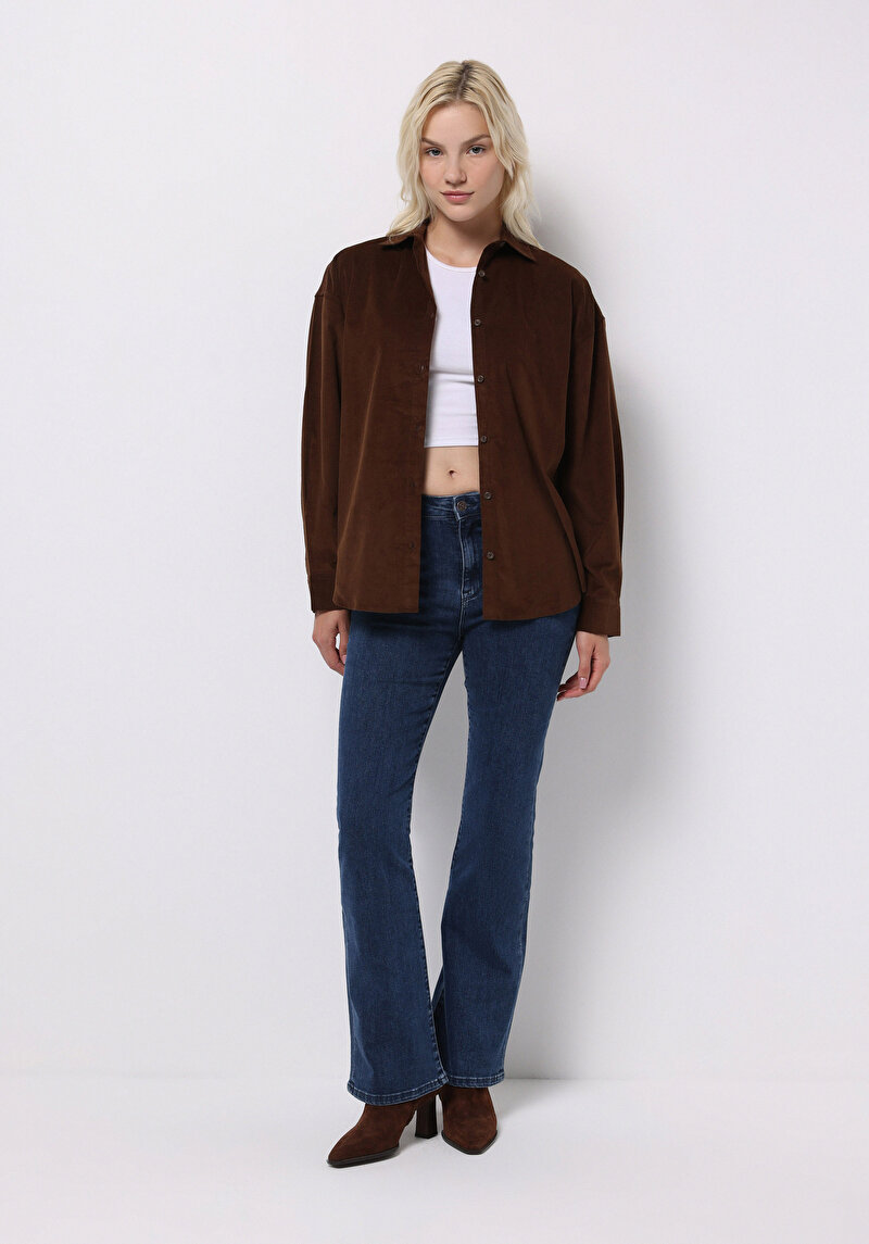 Regular Fit Orta Bel Bootcut Kadın Koyu İndigo Jean Pantolon