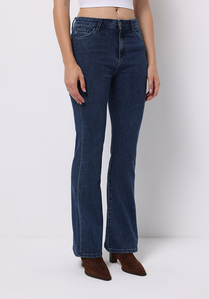 Regular Fit Orta Bel Bootcut Kadın Koyu İndigo Jean Pantolon