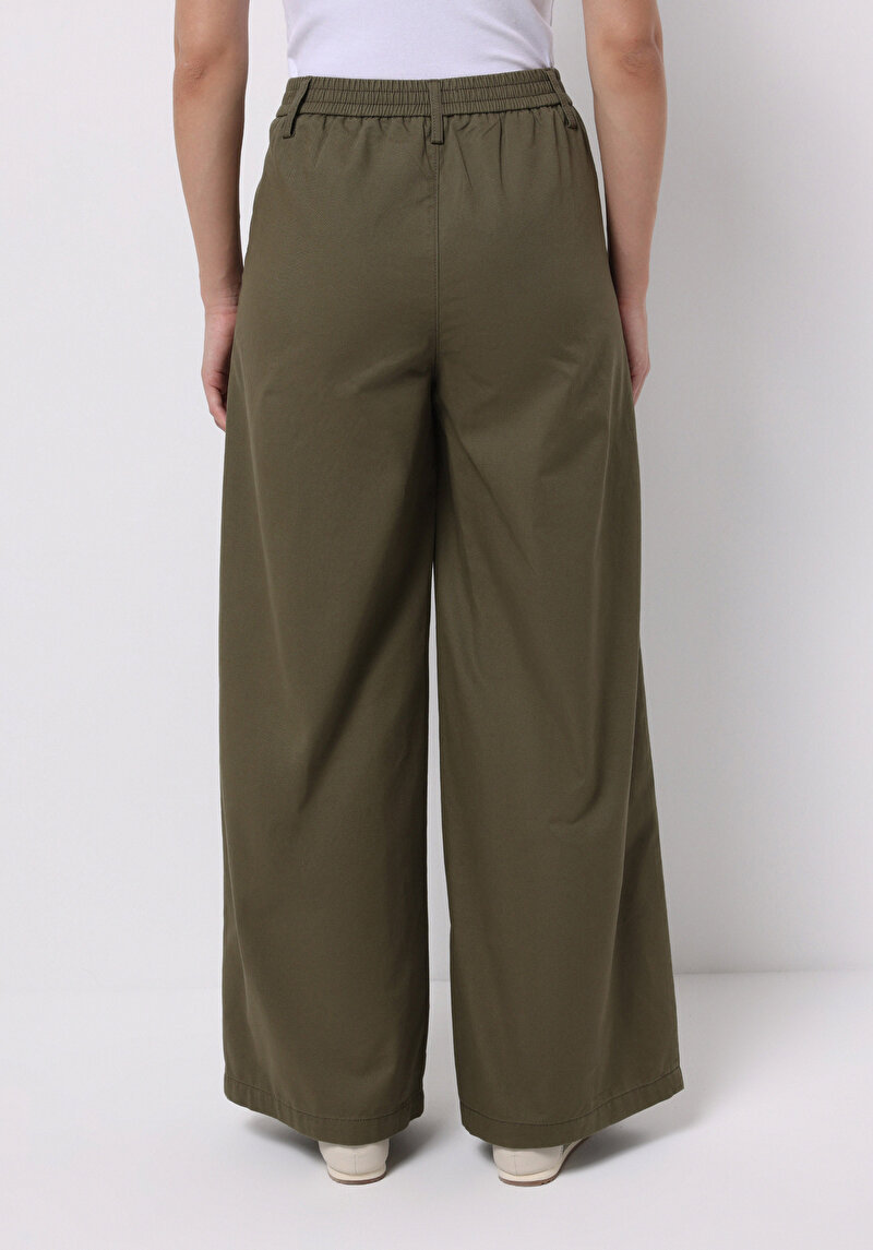 Regular Fit Orta Bel Geniş Paça Kadın Yeşil  Pantolon