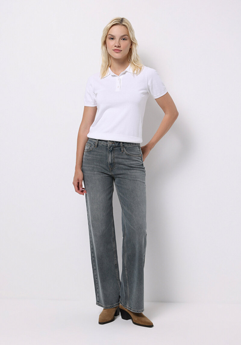 Regular Fit Kadın Gri Jean Pantolon