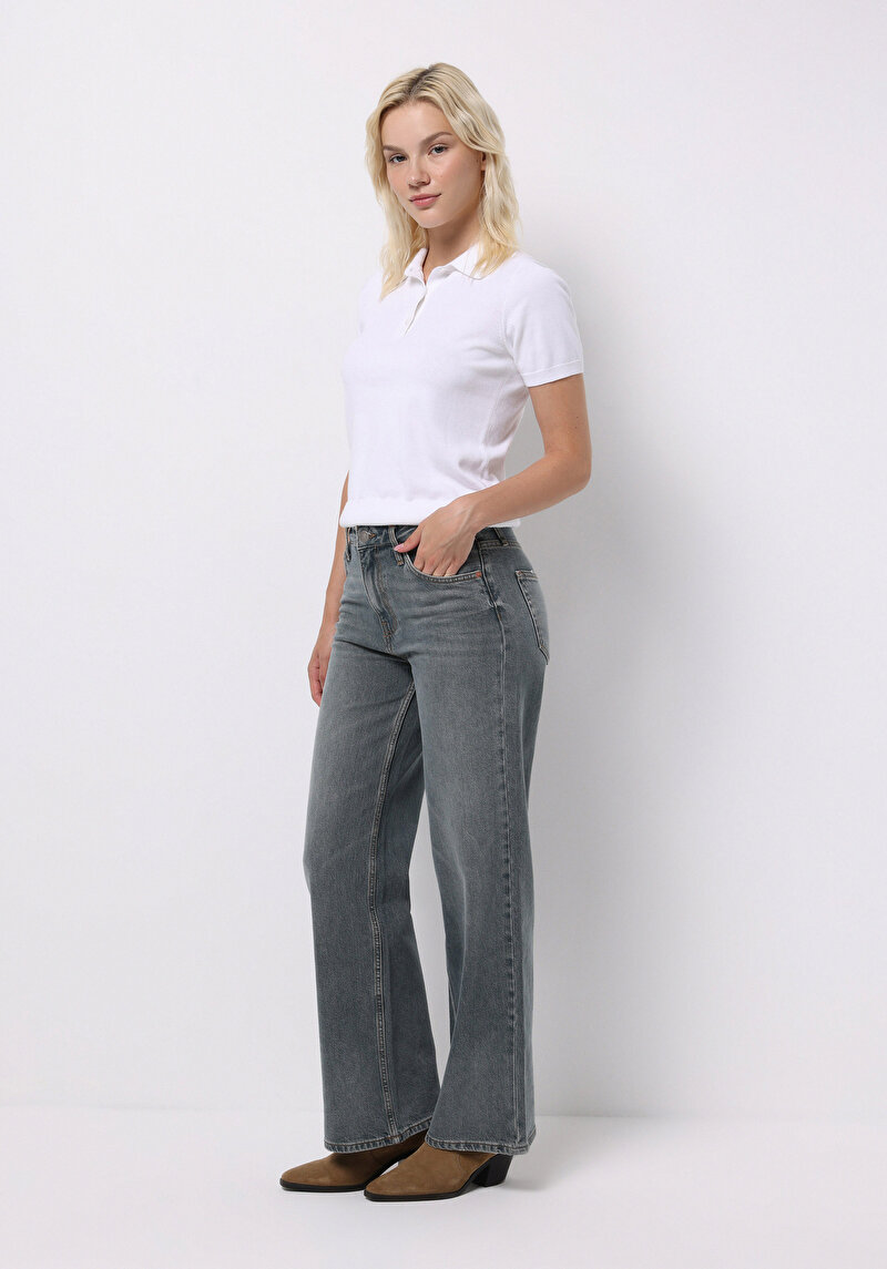 Regular Fit Kadın Gri Jean Pantolon