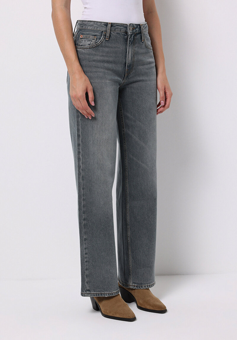Regular Fit Kadın Gri Jean Pantolon