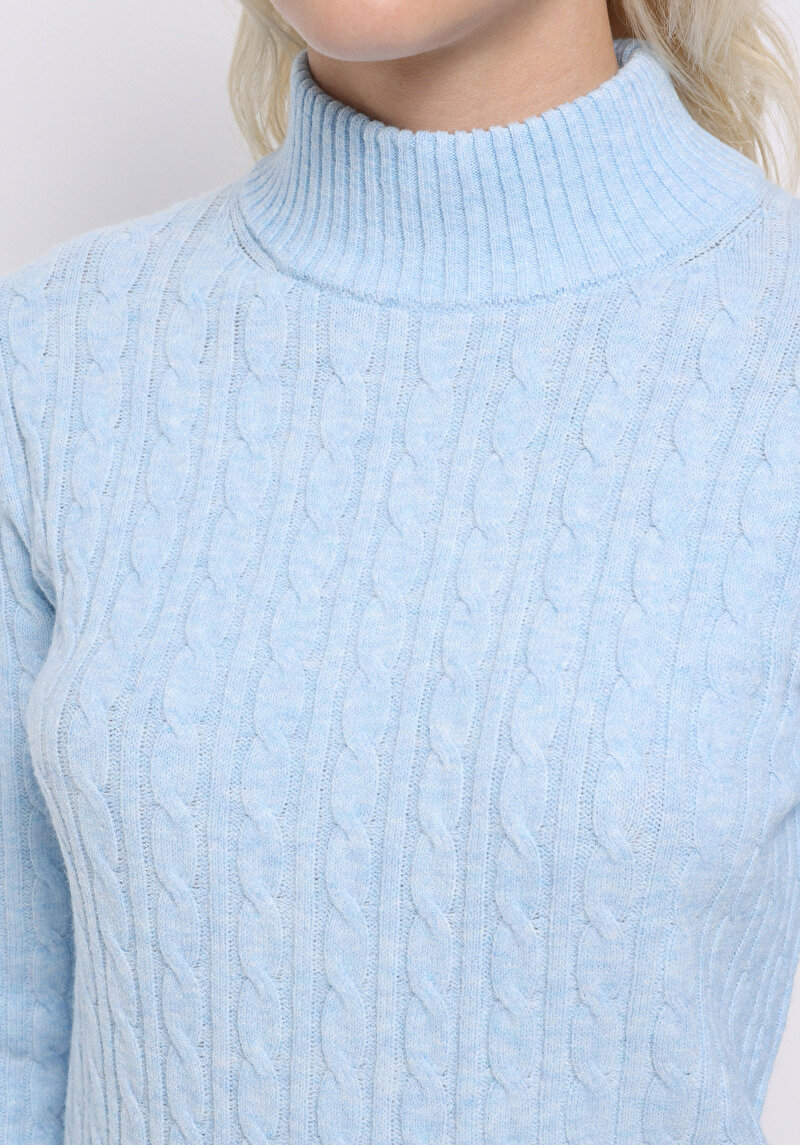 Regular Fit Yarım Balıkçı Yaka Düz Kadın Mavi Kazak