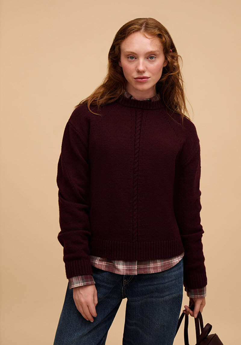 Regular Fit Yuvarlak Yaka Düz Kadın Mor Kazak