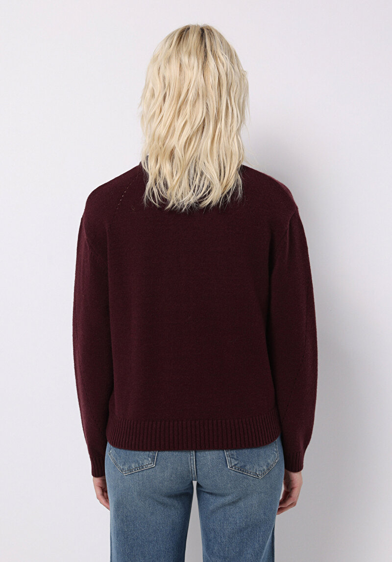 Regular Fit Yuvarlak Yaka Düz Kadın Mor Kazak