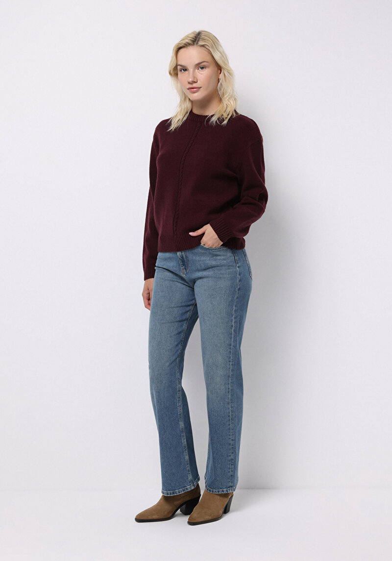 Regular Fit Yuvarlak Yaka Düz Kadın Mor Kazak