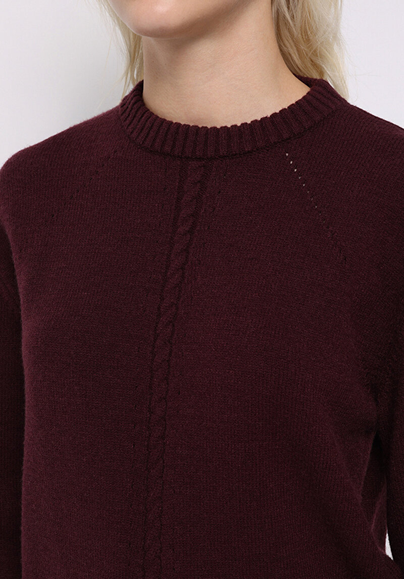 Regular Fit Yuvarlak Yaka Düz Kadın Mor Kazak