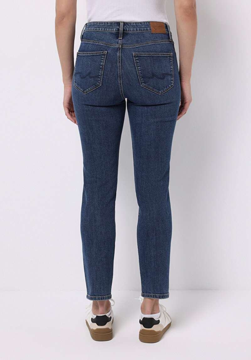 Slim Fit Dar Paça Kadın İndigo Jean Pantolon