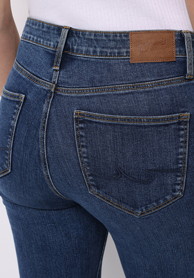 Slim Fit  Dar Paça Kadın İndigo Jean Pantolon