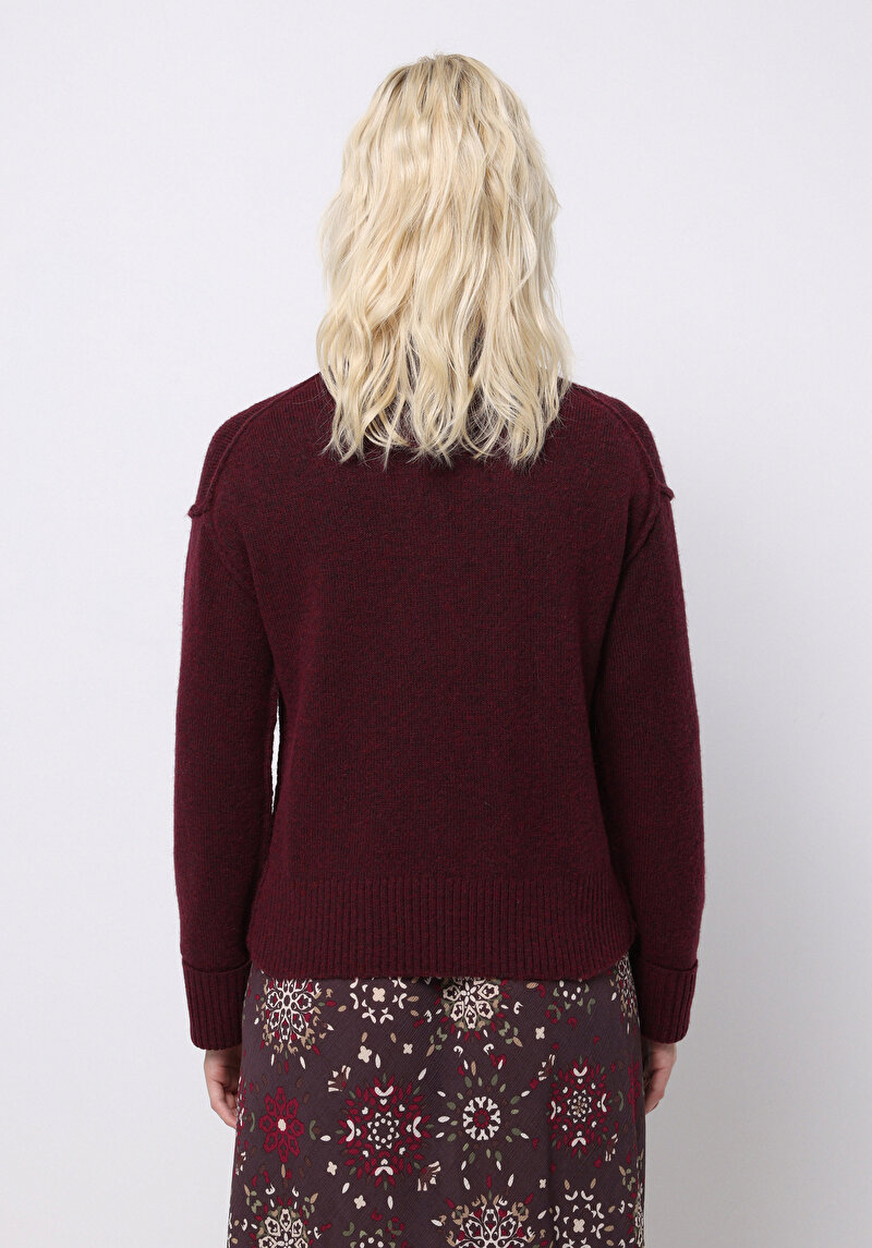 Regular Fit Yuvarlak Yaka Düz Kadın Mor Kazak