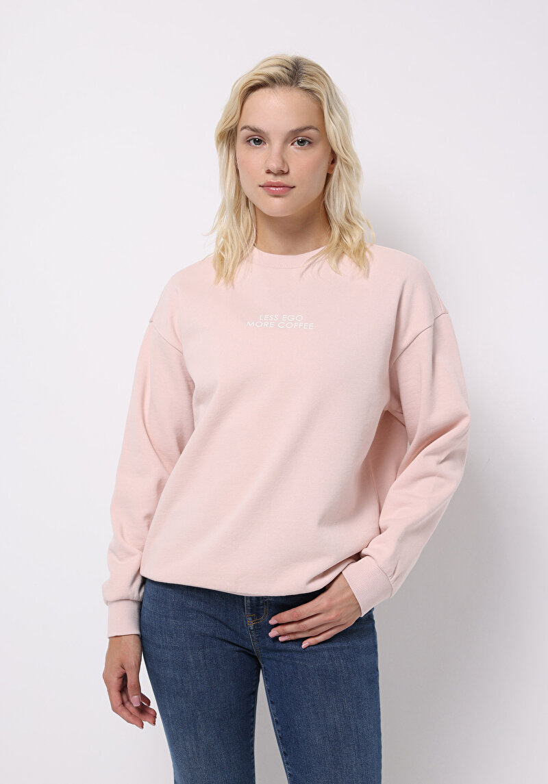 Regular Fit Yuvarlak Yaka Düz Kadın Pembe Sweatshirt